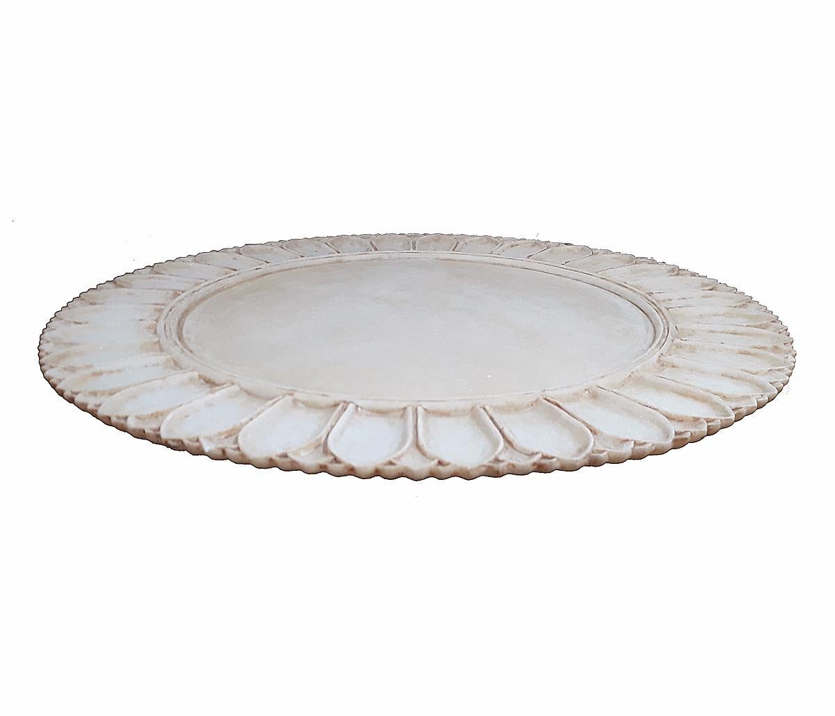 Indian Vintage Hand Carved Marble Serving Plate, 24 inches
