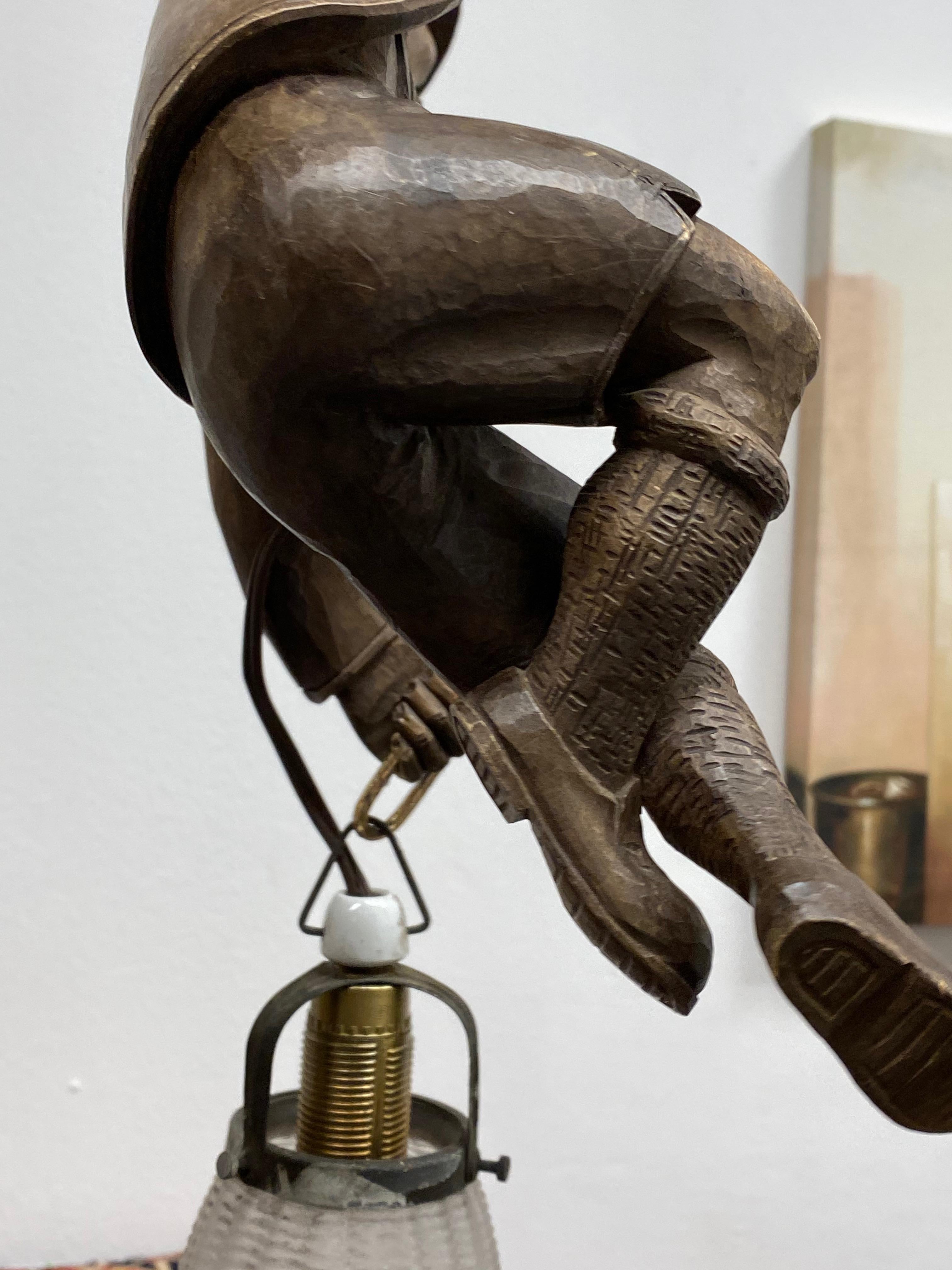 Vintage Hand Carved Mountain Climber or Mountaineer Pendant Light 7