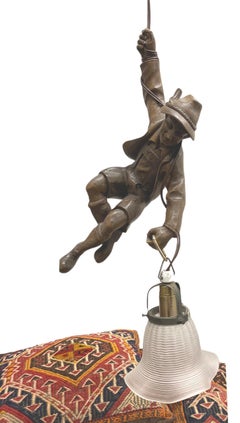 Vintage Hand Carved Mountain Climber or Mountaineer Pendant Light