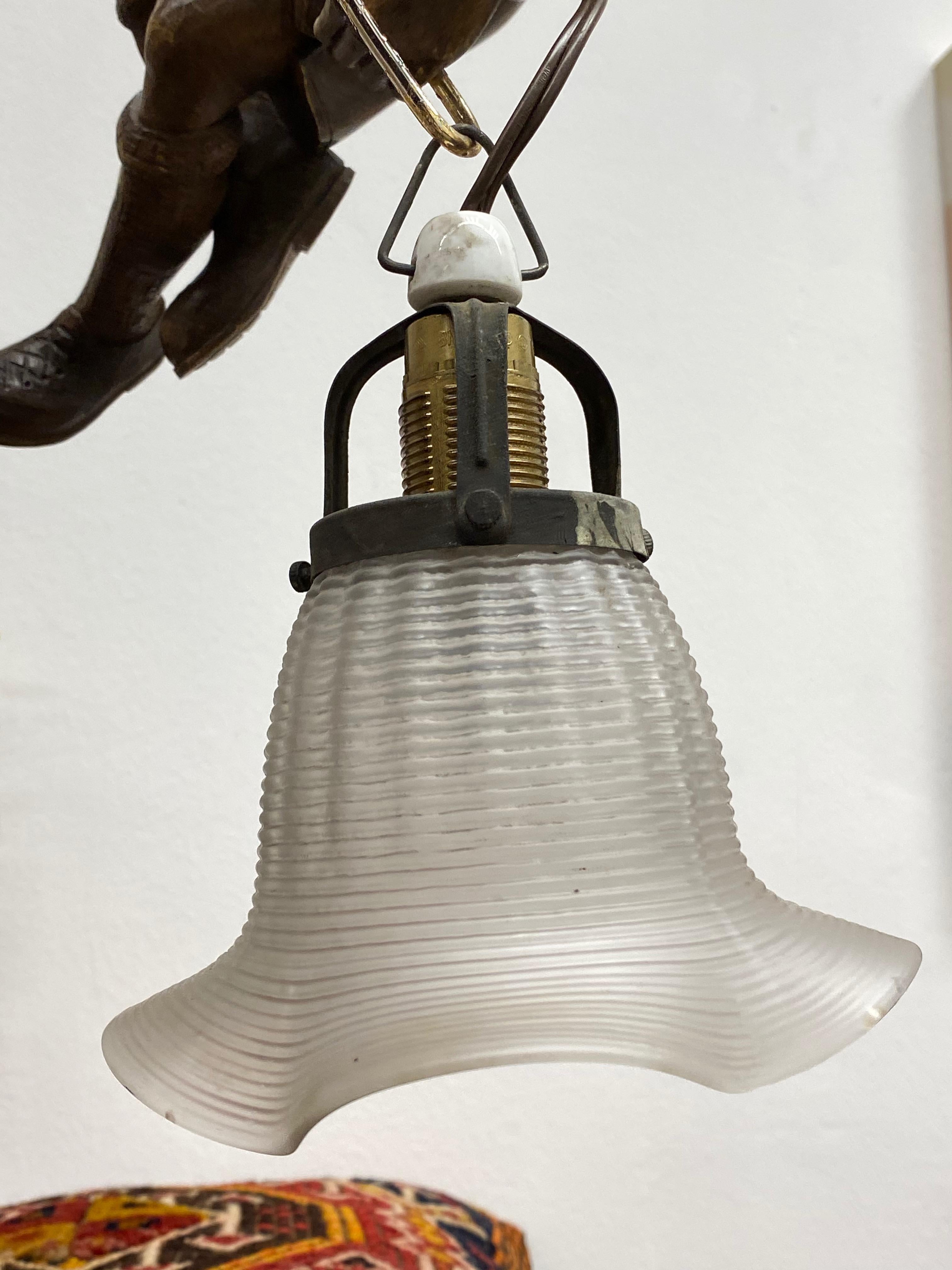 Vintage Hand Carved Mountain Climber or Mountaineer Pendant Light 1