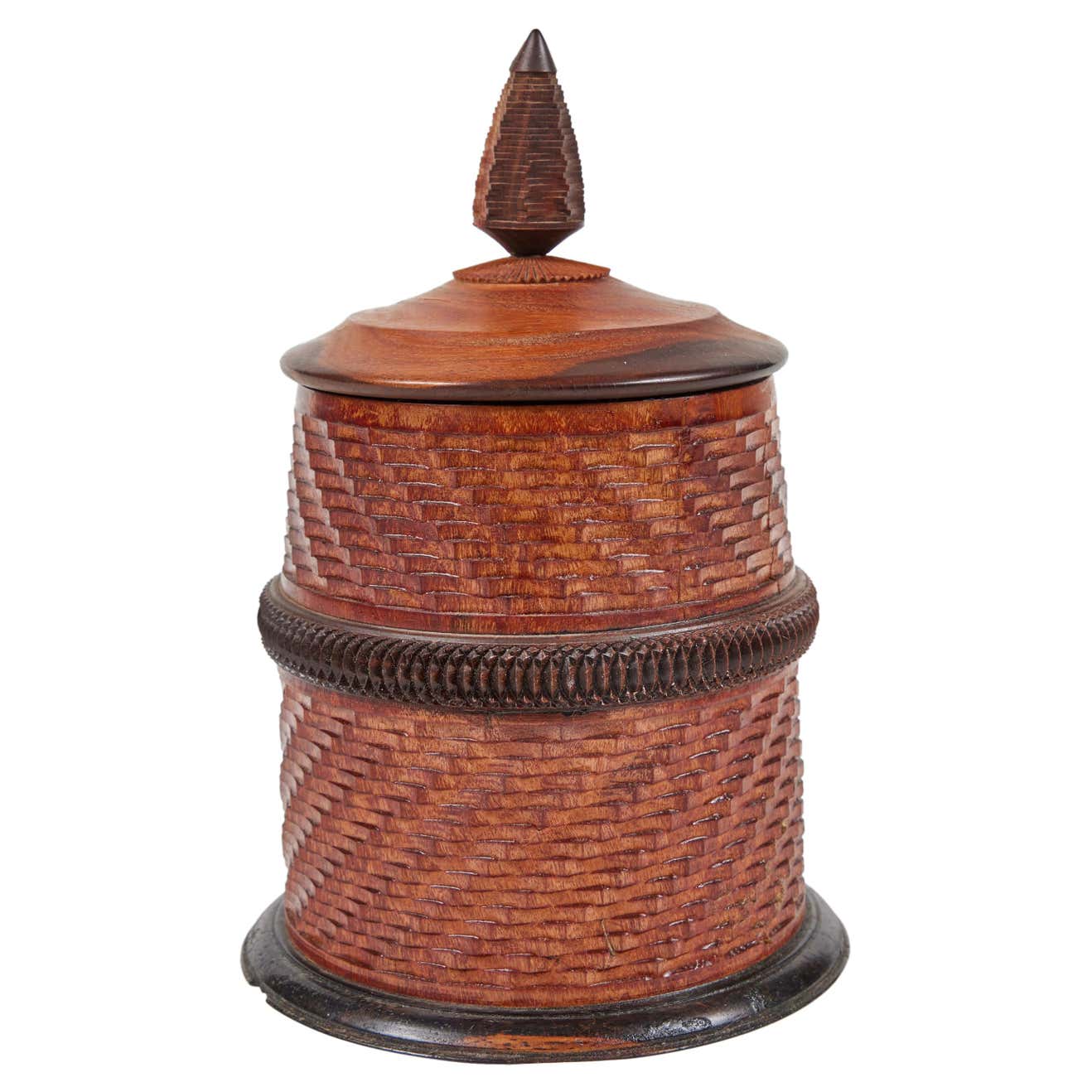 Vintage Hand Carved Multi-Wood Box W/ Finial Lid, Signed and Dated 1967 ...
