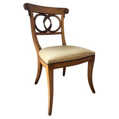 Vintage Hand Carved Neoclassical Chair in Cherrywood and Yellow Silk