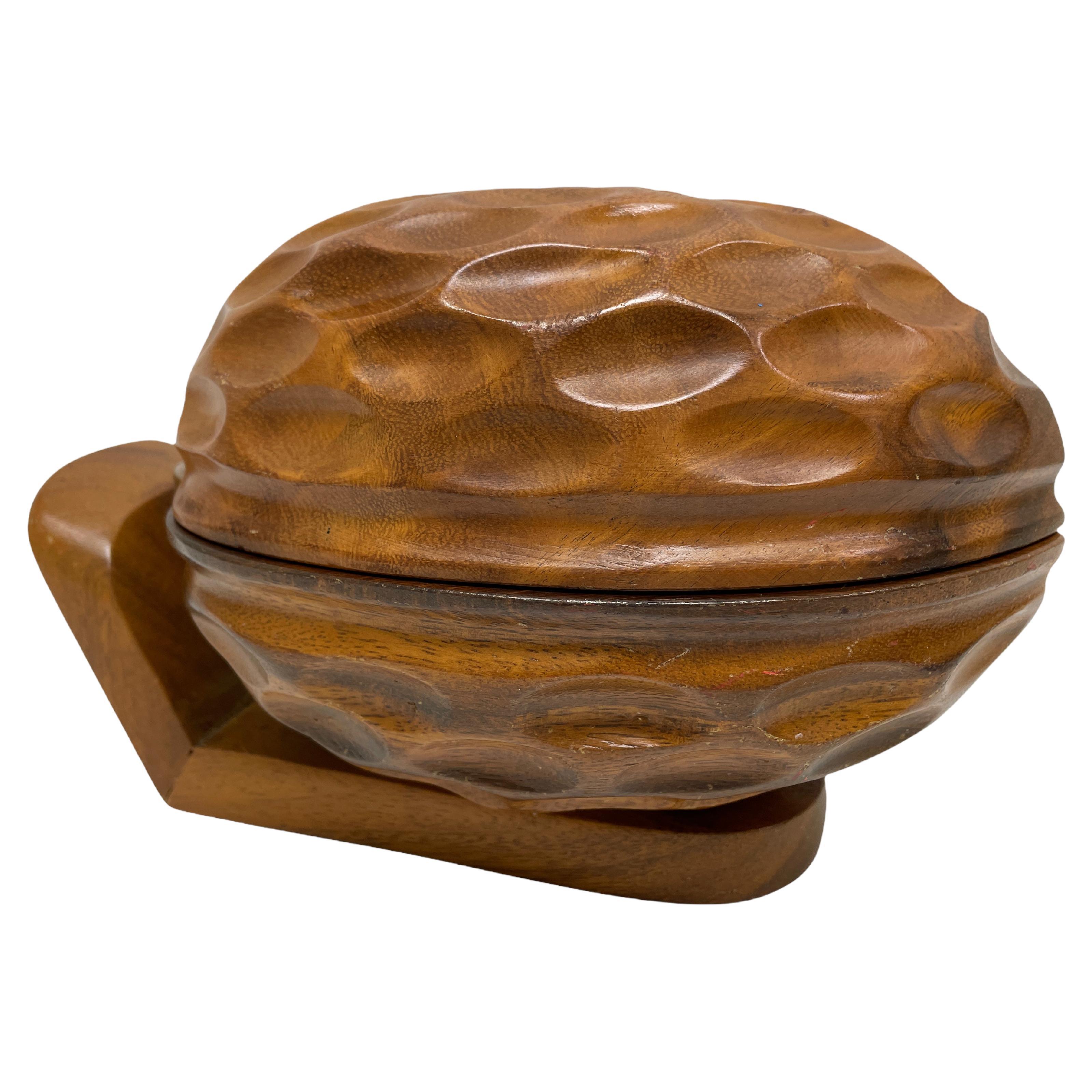 Vintage Hand Carved Nut Woodenware Catchall, 1960s For Sale