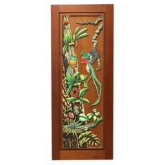 Hand Carved & Painted Honduras Door / Panel - Tropical Foliage & Birds