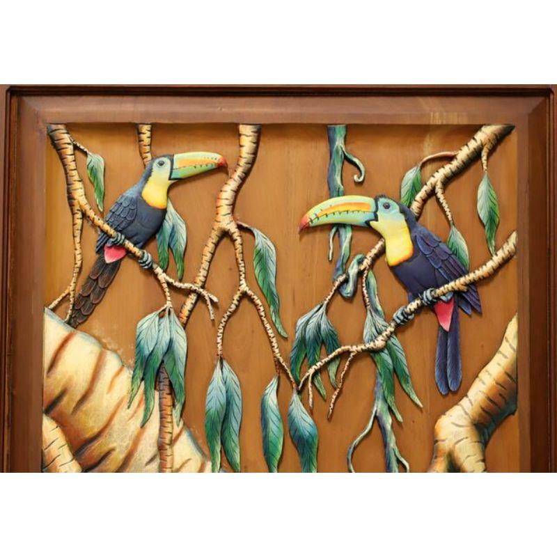 Other Hand Carved & Painted Honduras Mahogany Door / Panel - Jaguar & Toucans