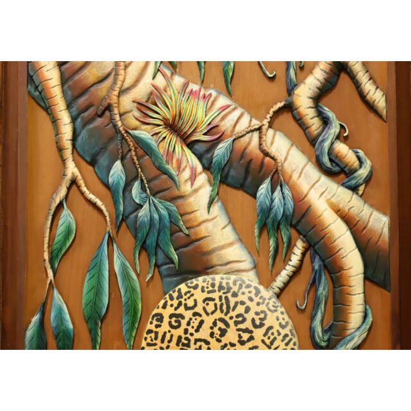 Honduran Hand Carved & Painted Honduras Mahogany Door / Panel - Jaguar & Toucans