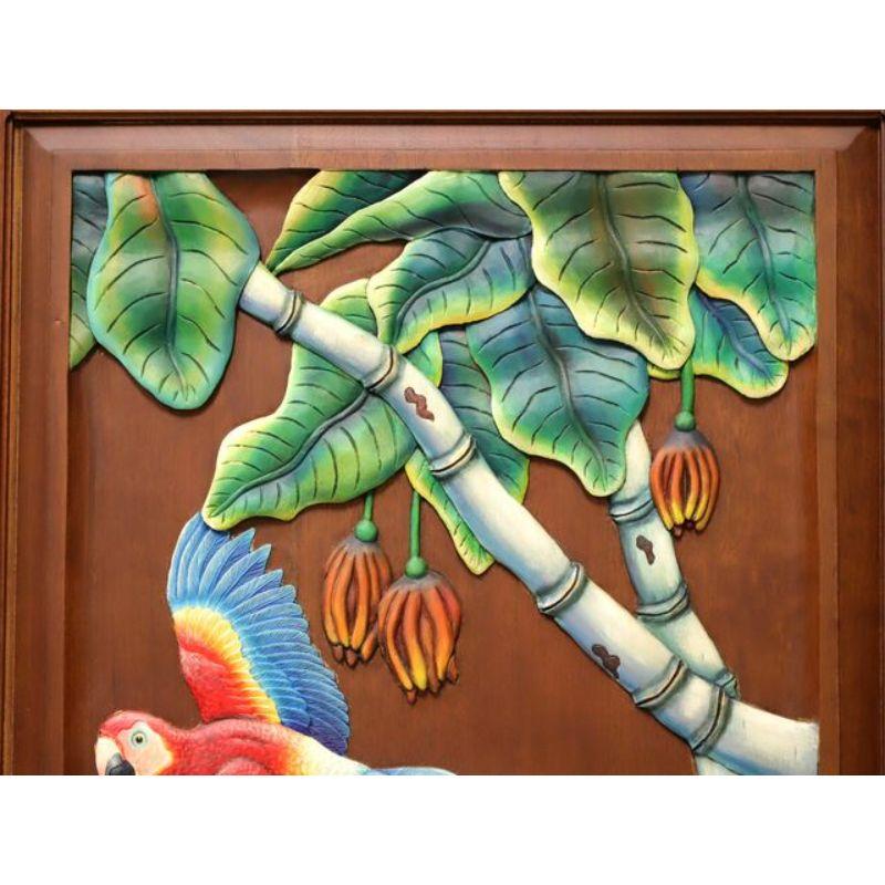 Other Hand Carved & Painted Honduras Mahogany Door / Panel - Red Parrots