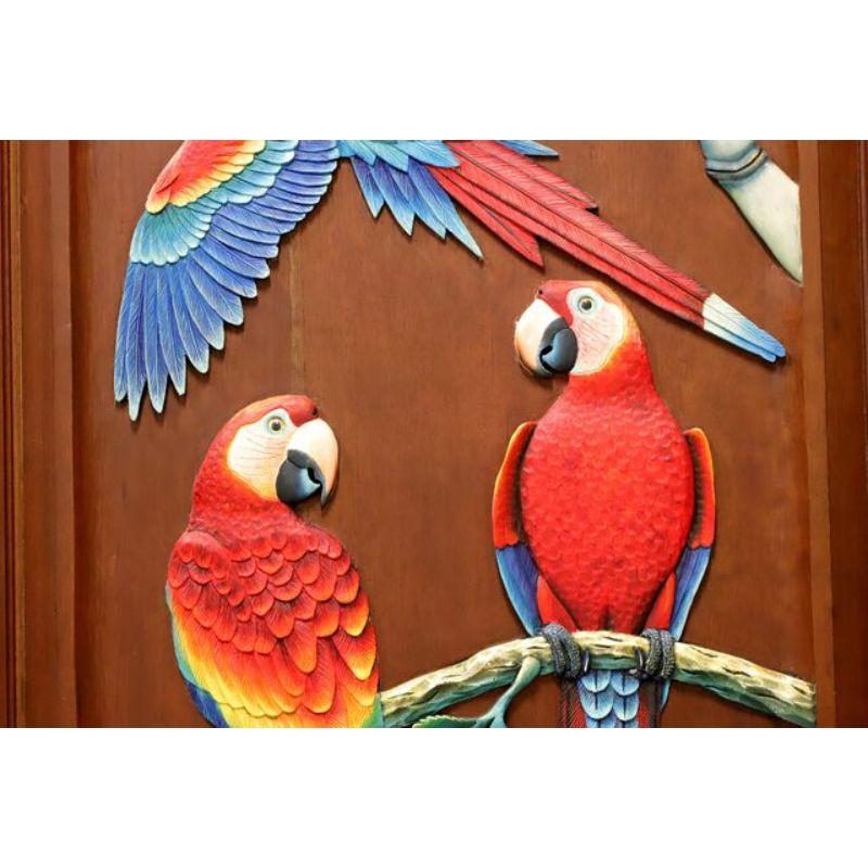Honduran Hand Carved & Painted Honduras Mahogany Door / Panel - Red Parrots