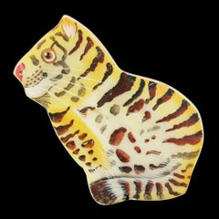 Vintage Boîte à tigres en stéatite sculptée et peinte à la main - Non signée - Fin du 20ème siècle