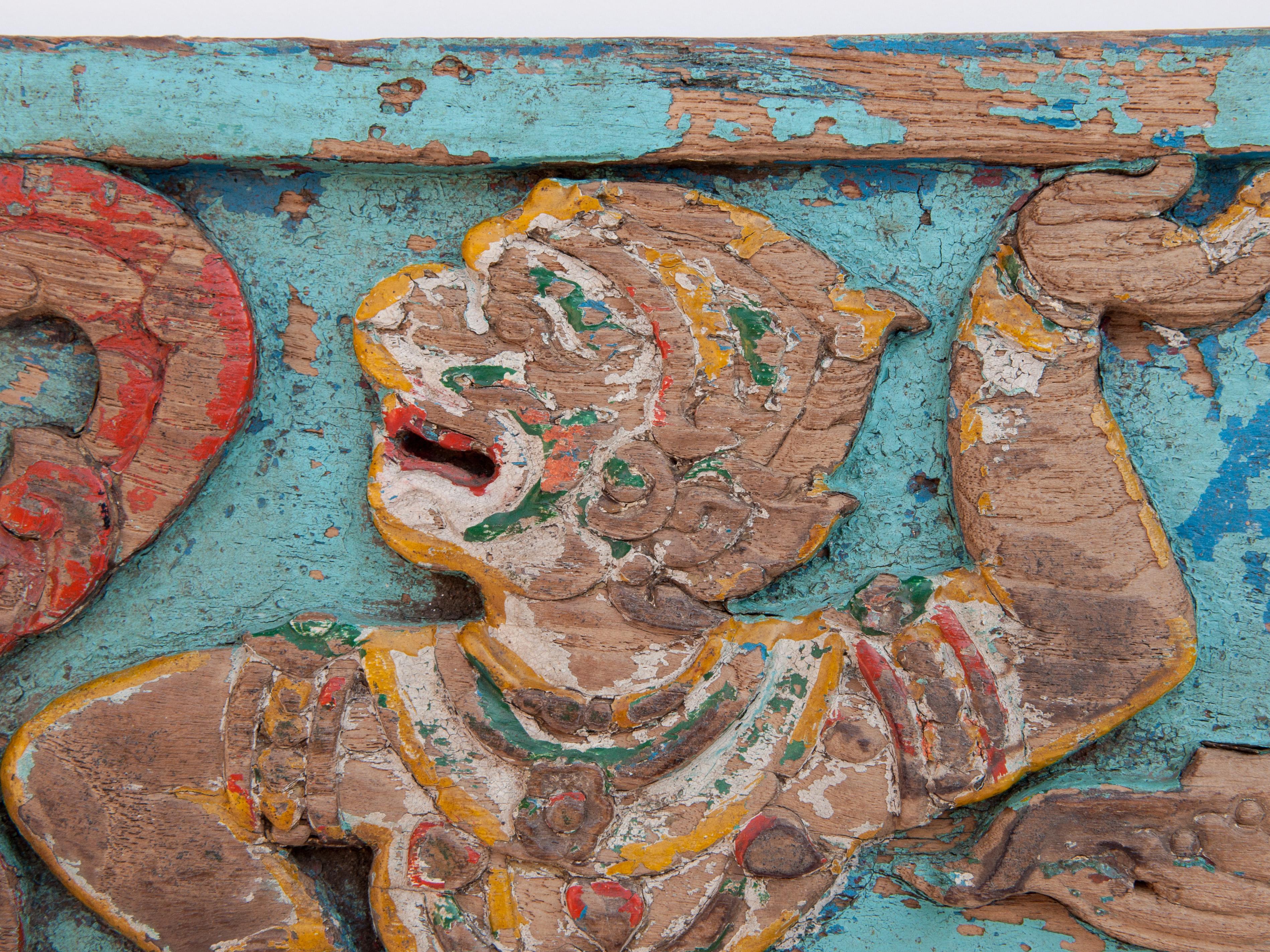 Folk Art Vintage Hand Carved Panel from Thailand, Hanuman Motif, Mid-20th Century