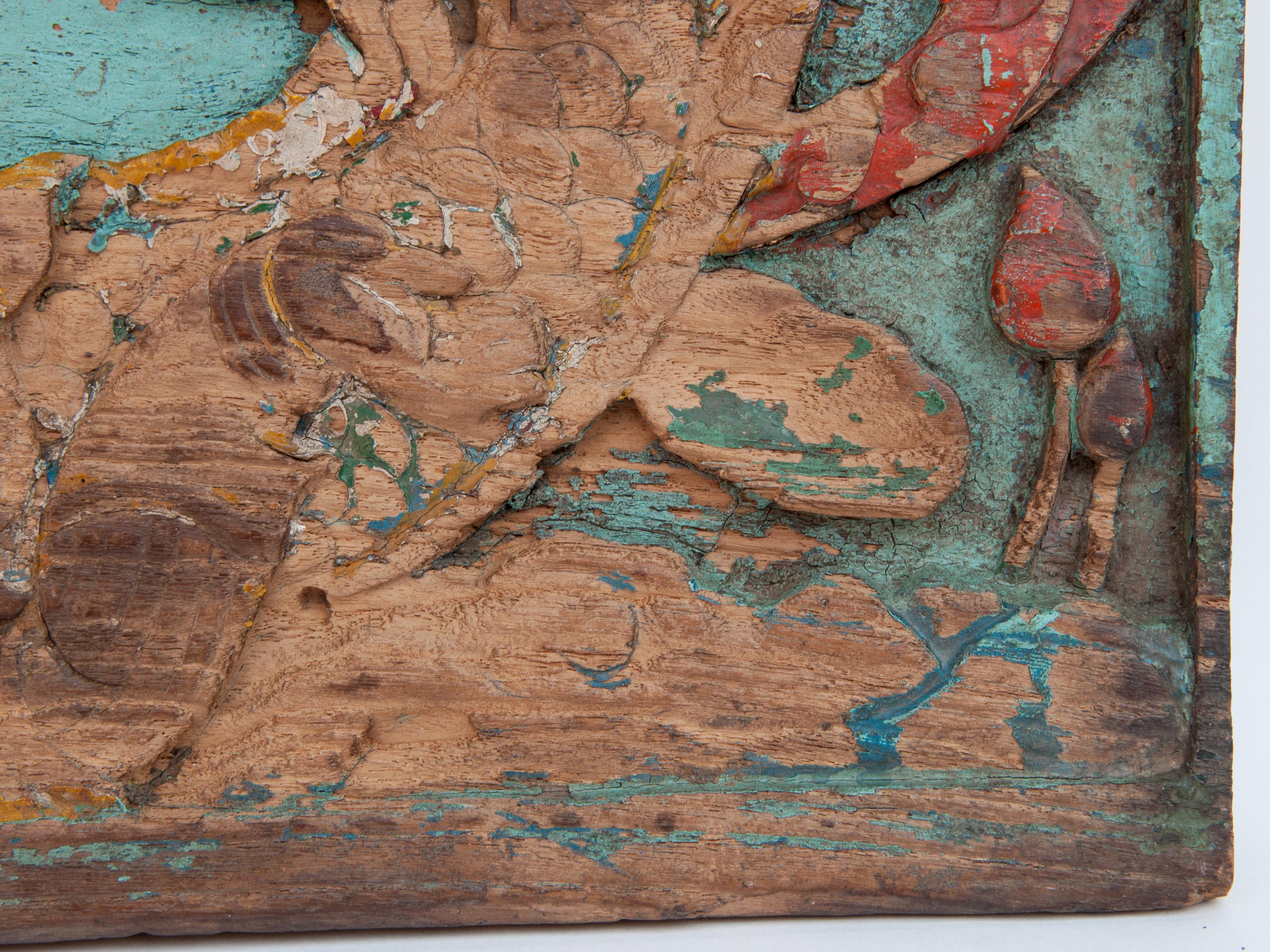 Teak Vintage Hand Carved Panel from Thailand, Hanuman Motif, Mid-20th Century