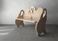 Vintage Hand Carved Pine Swan Motif Bench