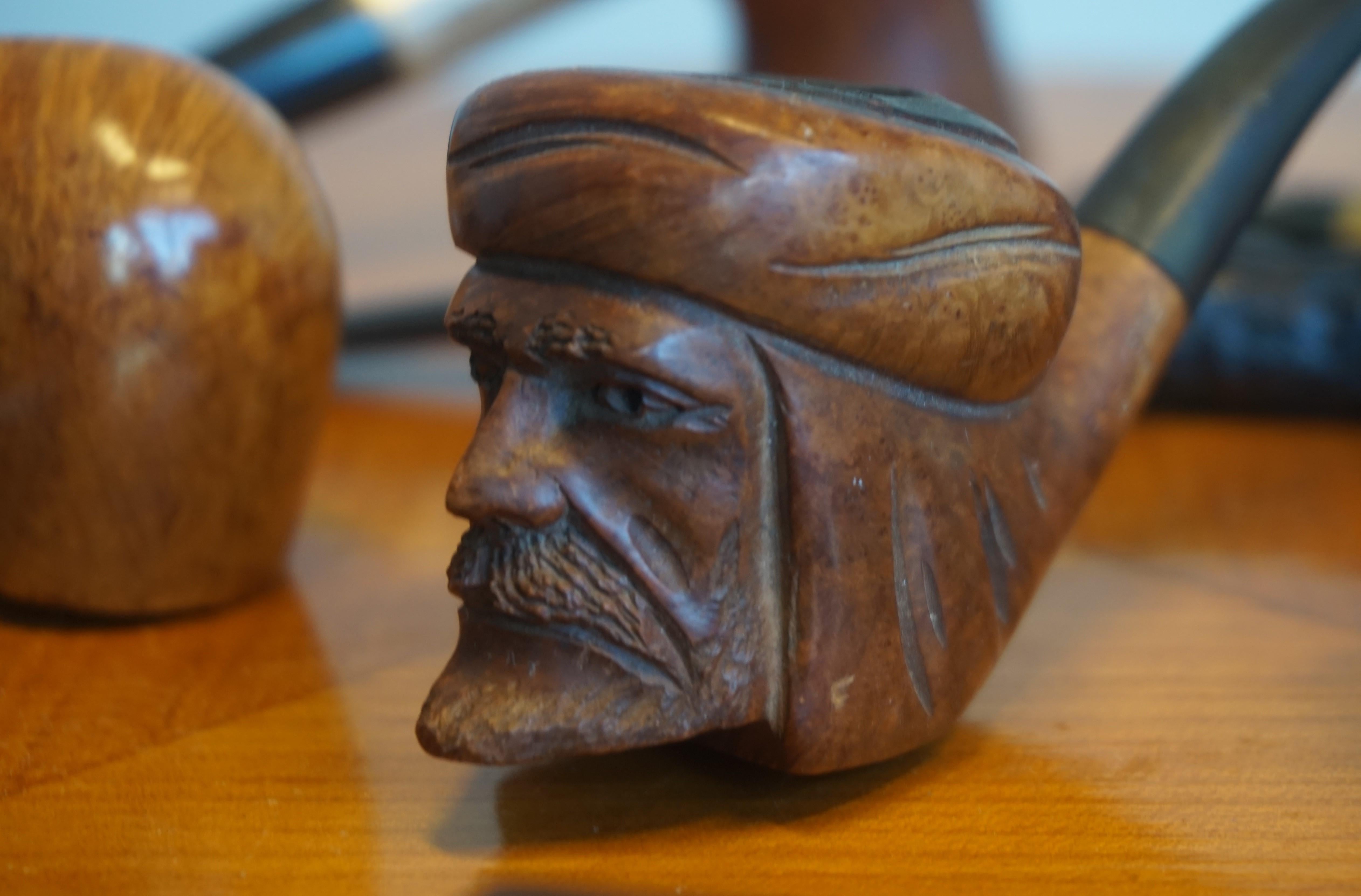 Vintage Hand Carved Pipe Collection Devil & Arab Sculptures and More Rare Pipes For Sale 1