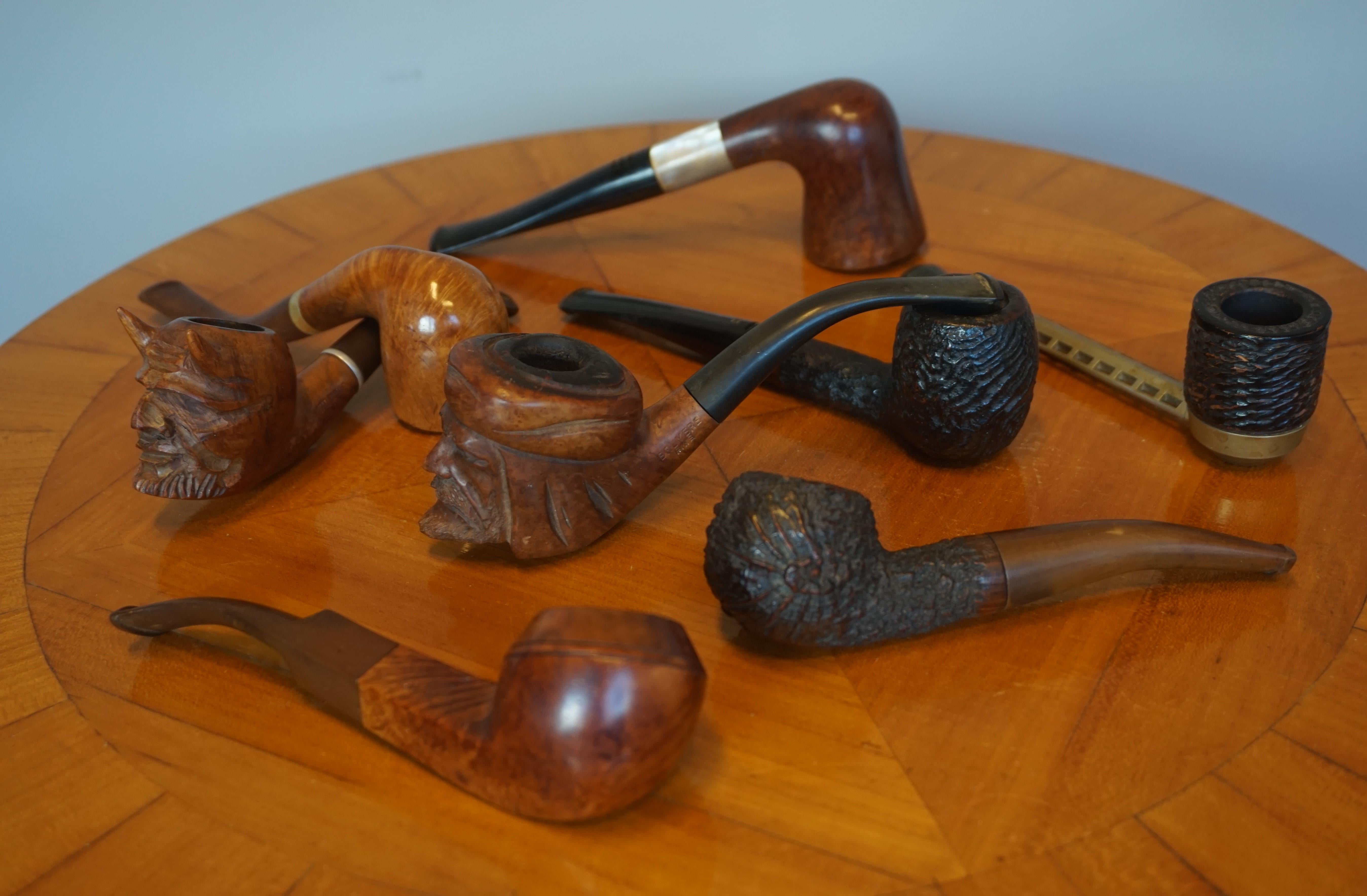 20th Century Vintage Hand Carved Pipe Collection Devil & Arab Sculptures and More Rare Pipes For Sale