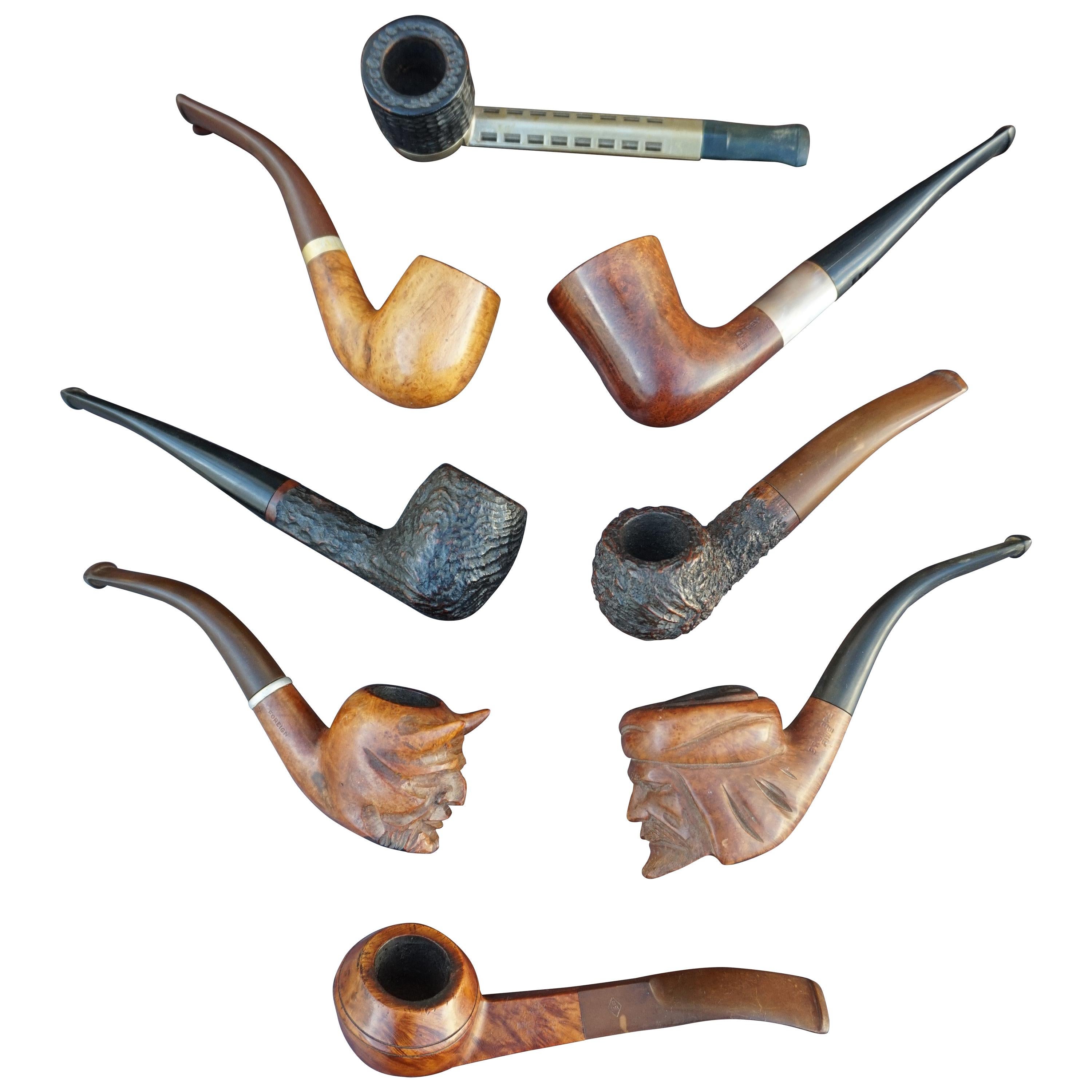 Vintage Men  Durable Wooden Pipe Tobacco Smoking Pipe With Sheath & Pipe Rack 