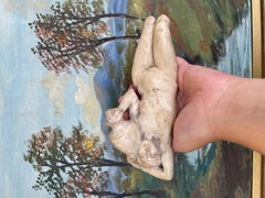 Vintage Hand-Carved Possibly Alabaster Sculpture of Reclining Nude Woman