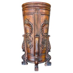 Vintage Hand Carved Raised Relief Wood Cane Umbrella Stand