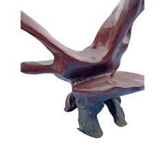 Vintage Hand Carved Raw Wood Chair Seating