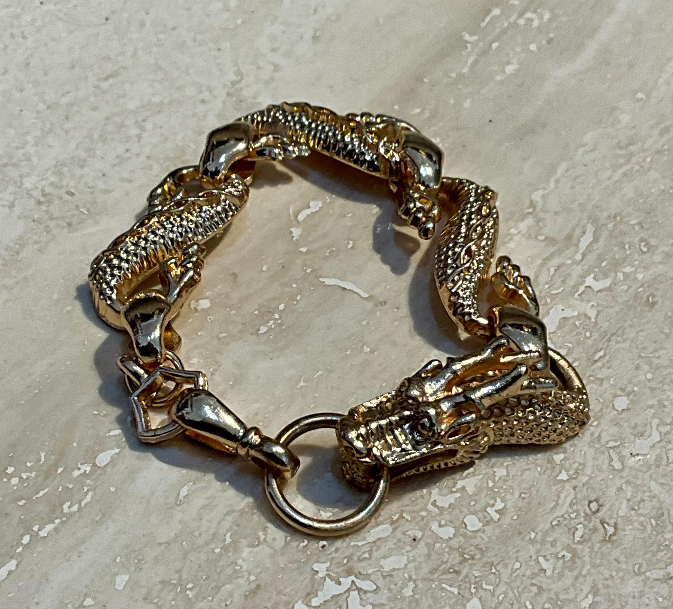 Vintage Hand-Carved Rose Gold Toned Dragon Bracelet In Good Condition For Sale In Lake Worth Beach, FL
