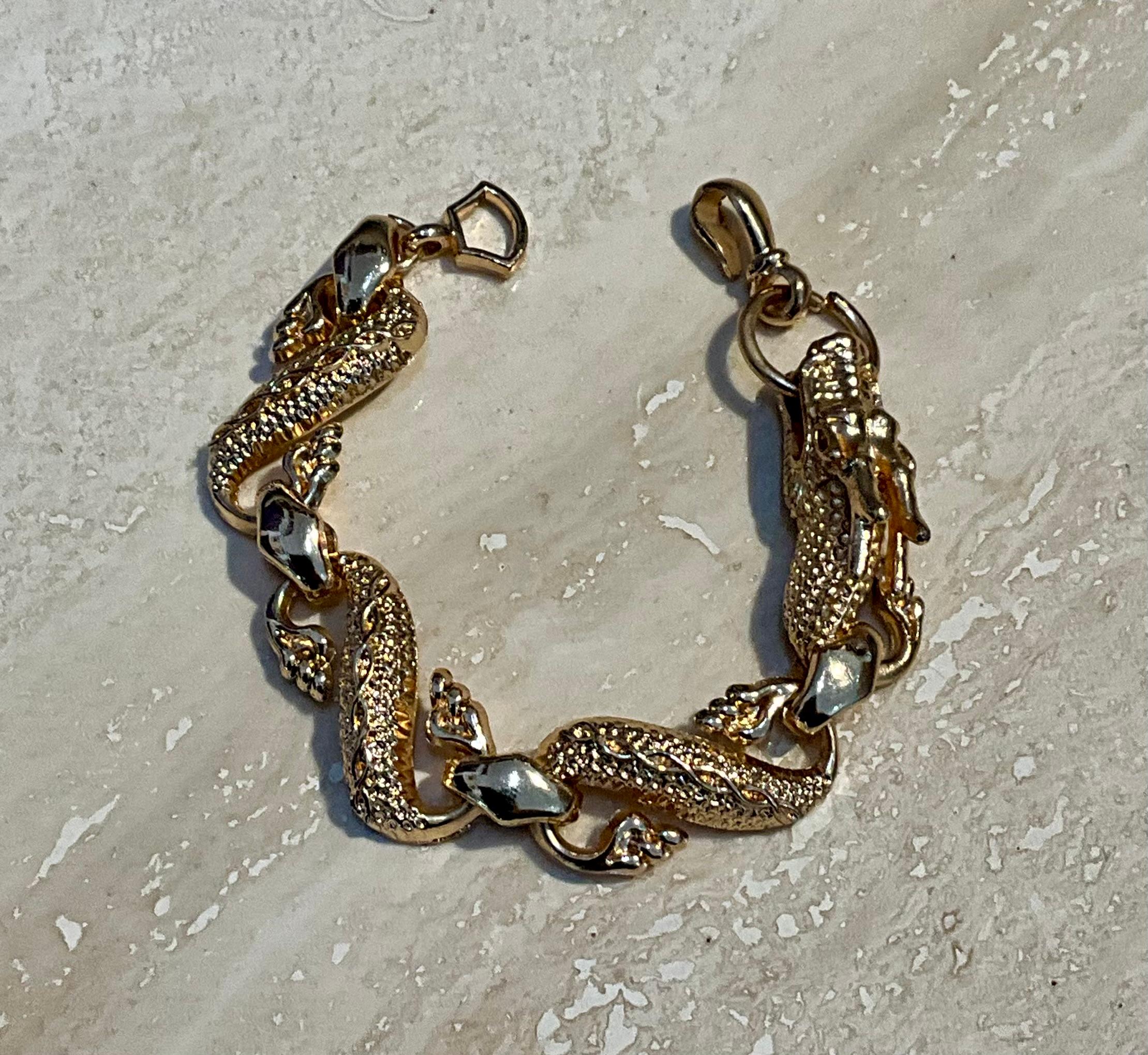 Vintage Hand-Carved Rose Gold Toned Dragon Bracelet For Sale 1