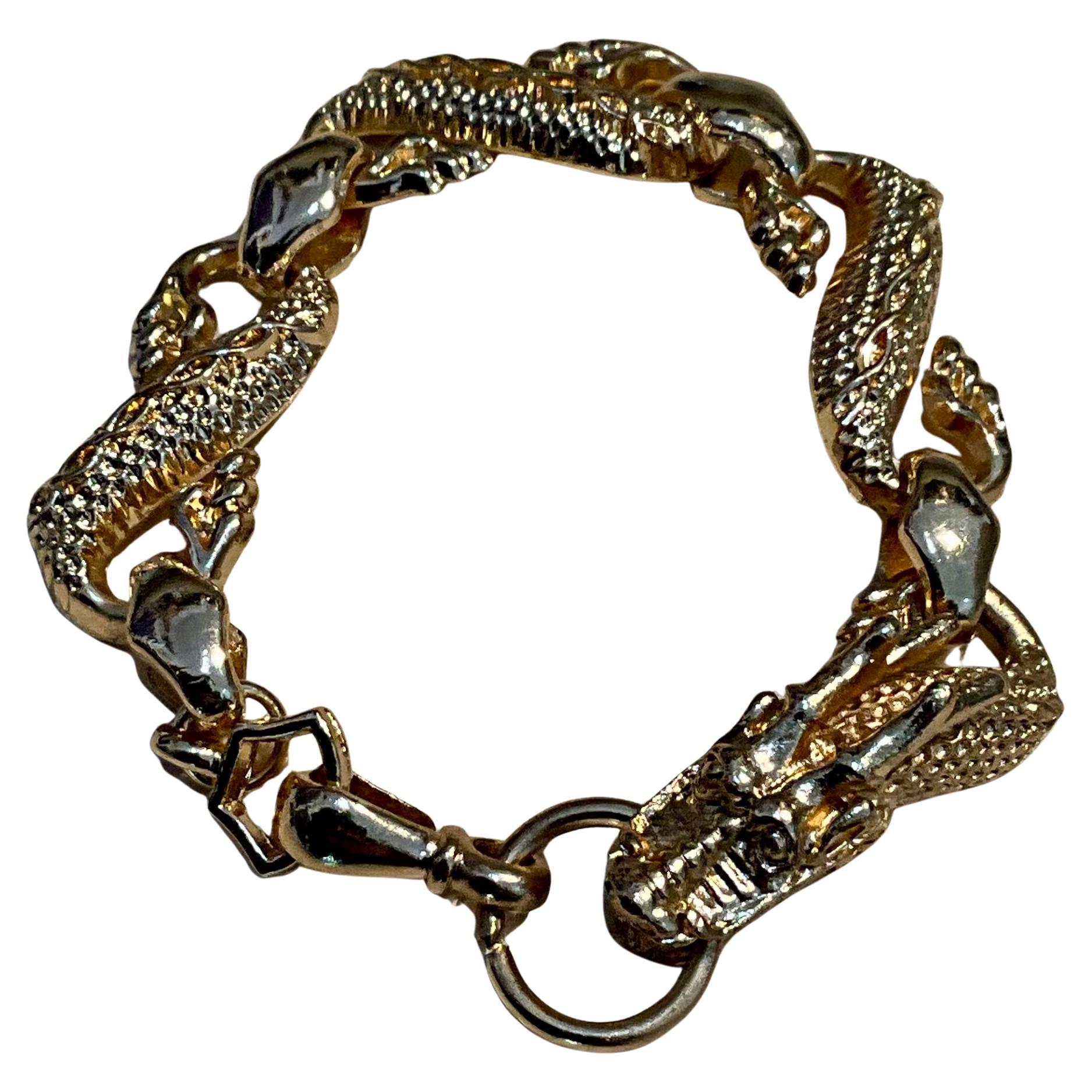 Vintage Hand-Carved Rose Gold Toned Dragon Bracelet For Sale