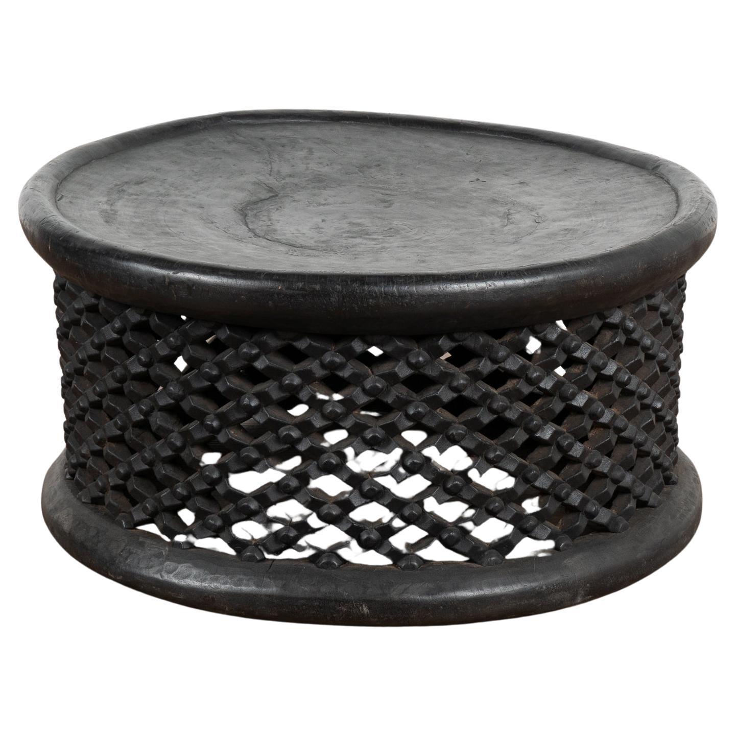 Vintage Hand Carved Round Black Coffee Table from Cameroon, Africa