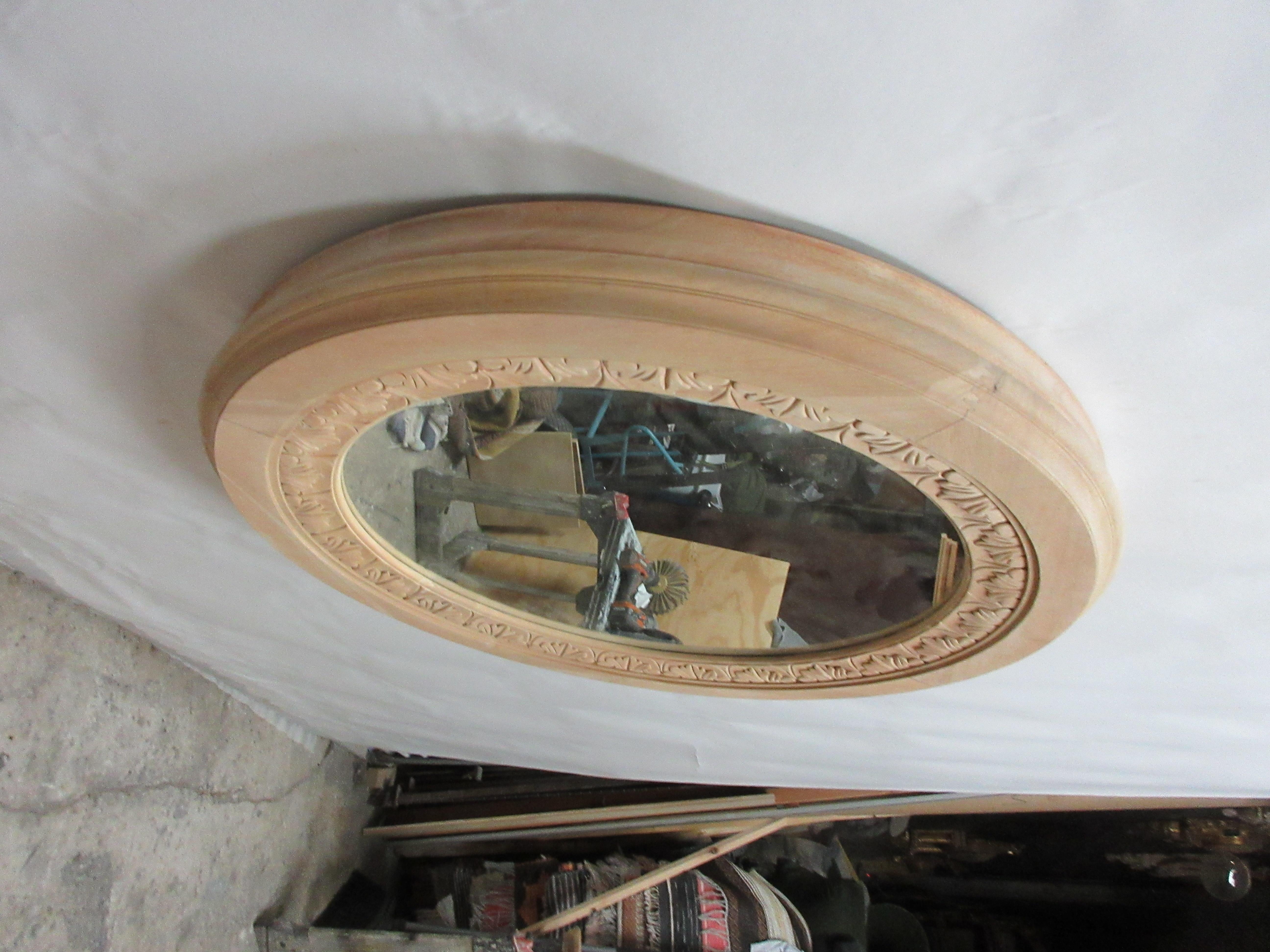 Other Vintage Hand Carved Round Mirror For Sale