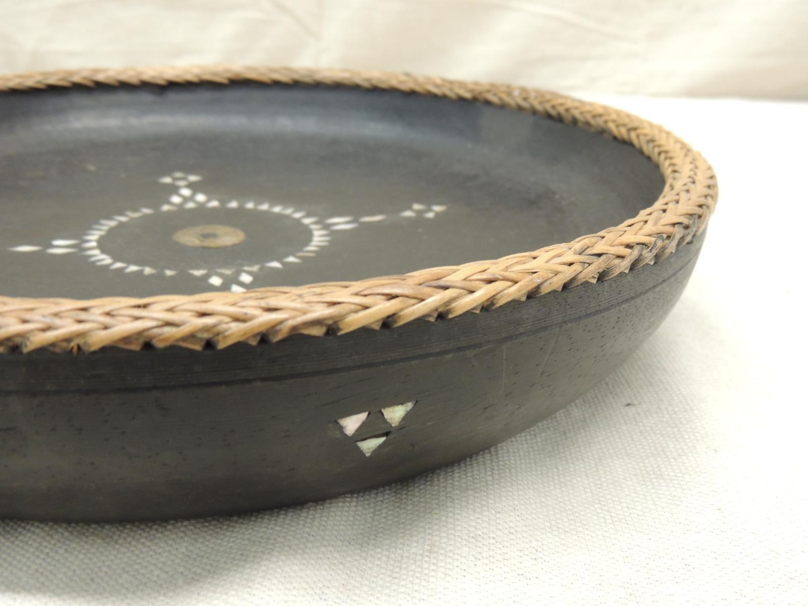 Tribal Vintage Hand Carved Round Moroccan Decorative Tray