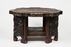 Vintage Hand Carved Rustic Wood Small Table