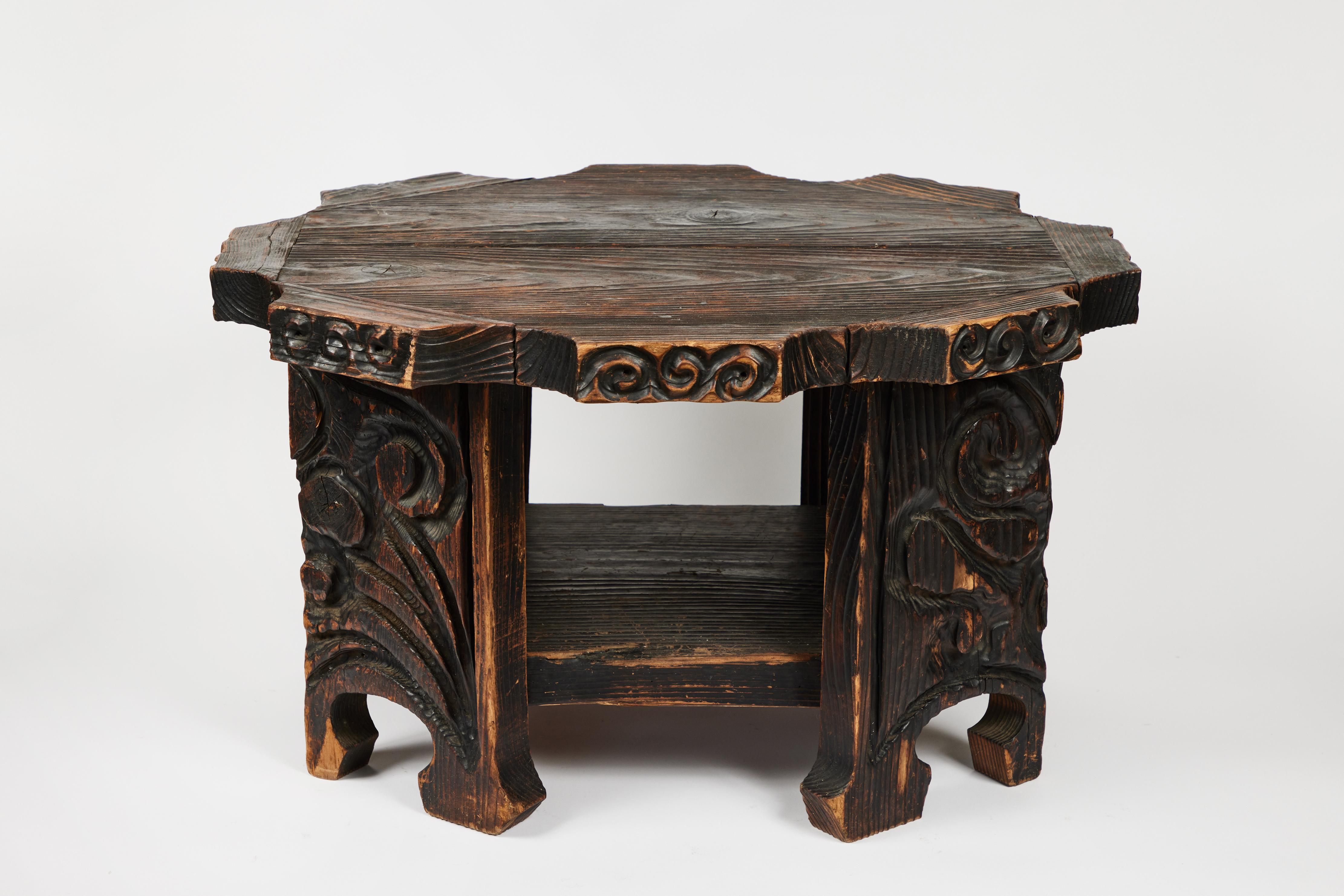 Vintage Hand Carved Rustic Wood Small Table 4