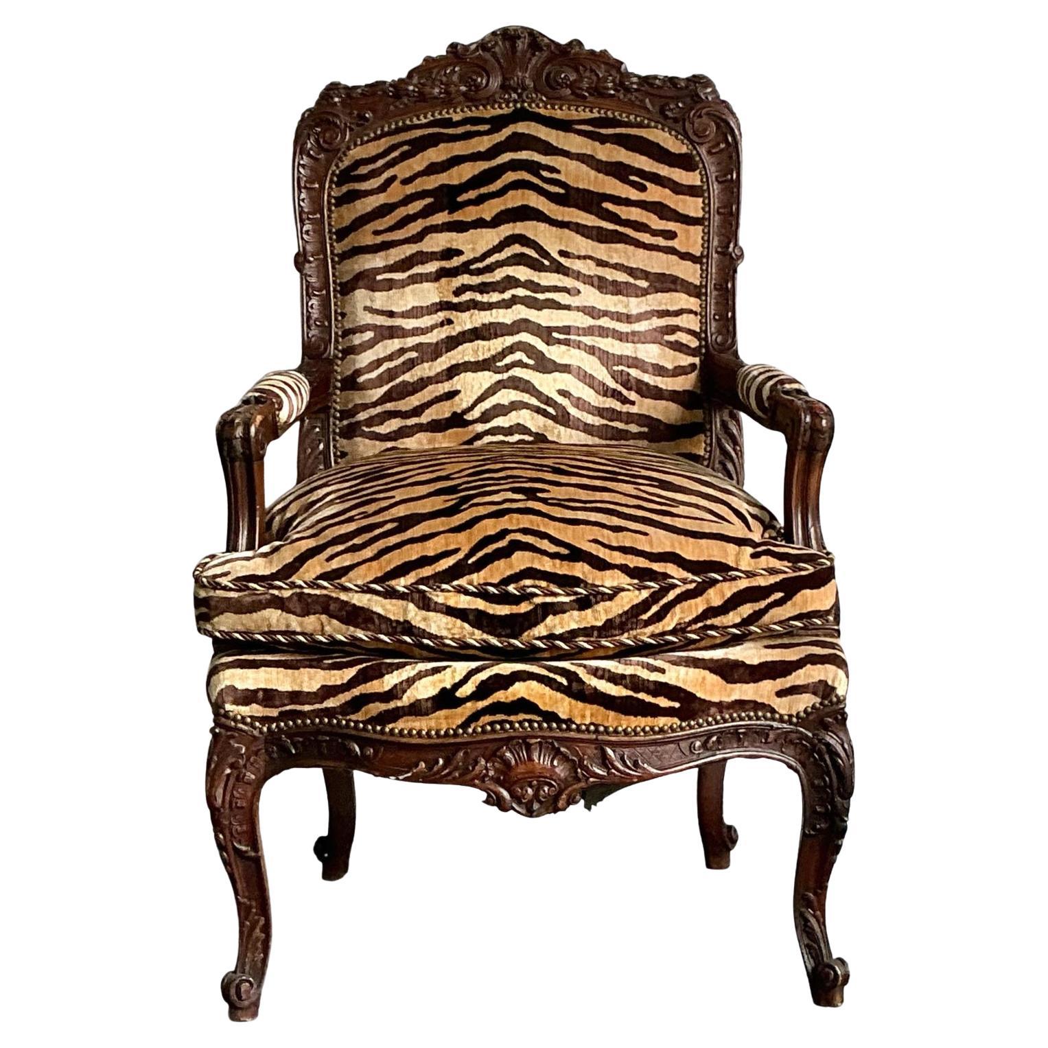 Vintage Hand Carved Scalamandre Fauteuil Chair