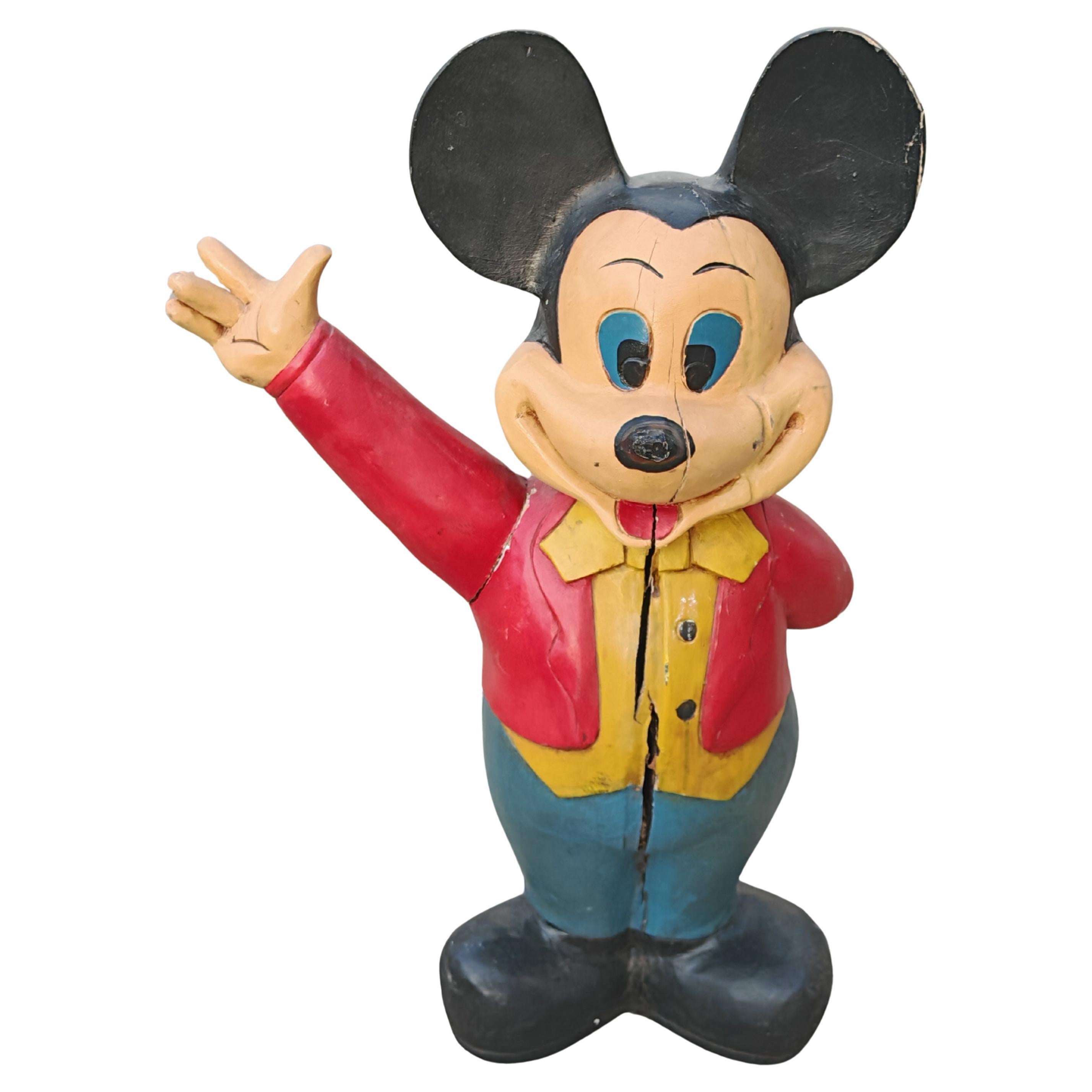 Scultura vintage di Topolino intagliata a mano, USA anni 
40