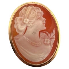 Vintage Hand-Carved Shell Cameo 14K Gold 3.57g Pendant Brooch 3.75cm x 2cm