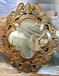 Vintage Hand-Carved Solid Mahogany Hollywood Regency Shell Mirror