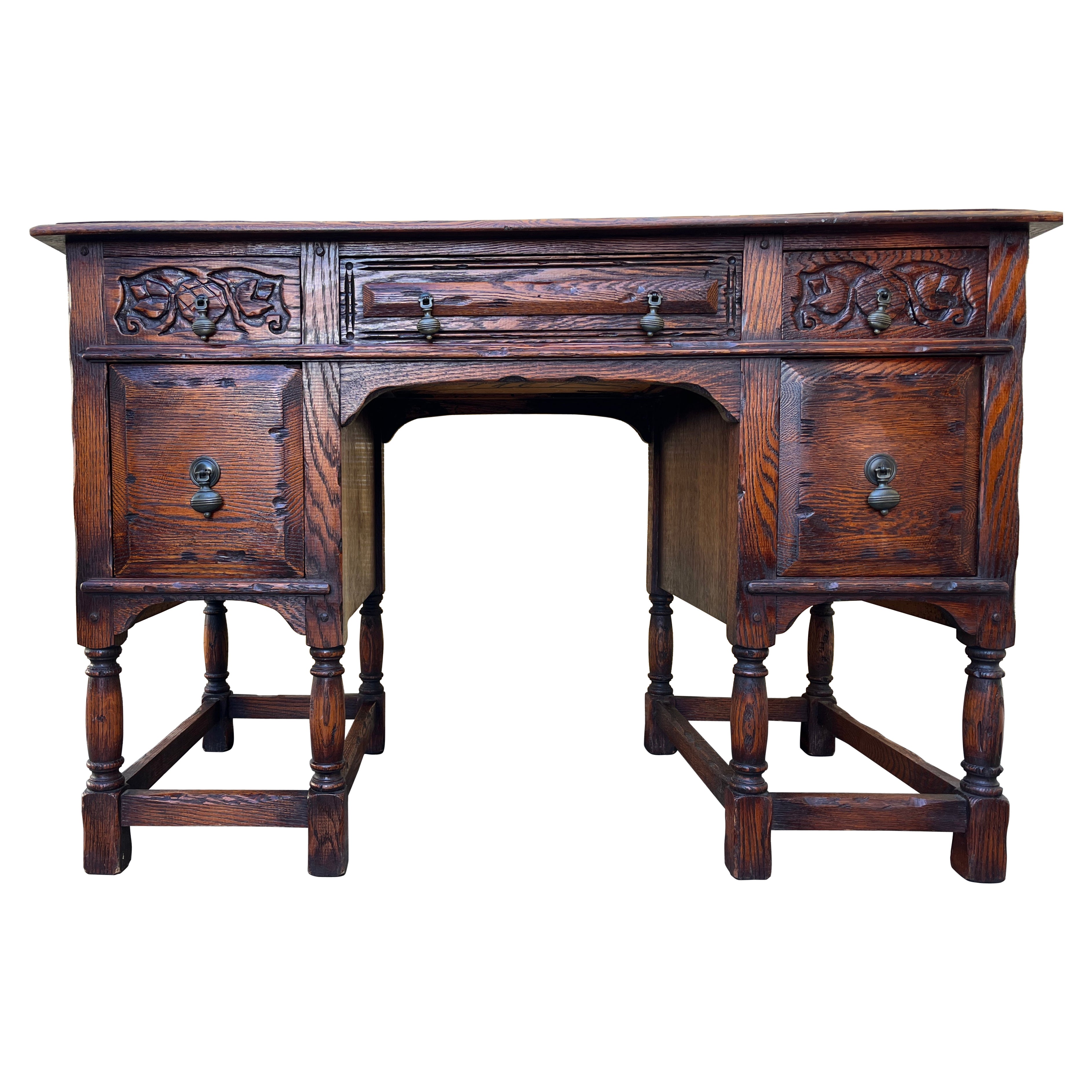 Vintage Hand Carved Spanish Revival Style Writing Desk. Circa 1960s For Sale