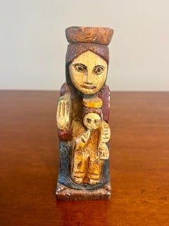 Vintage Hand-Carved Spanish Wood Figure – Virgin of Montserrat (La Moreneta)