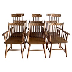 Vintage Hand Carved Spindle Birdcage Cage Back Chairs Flowers Birds-set of 6