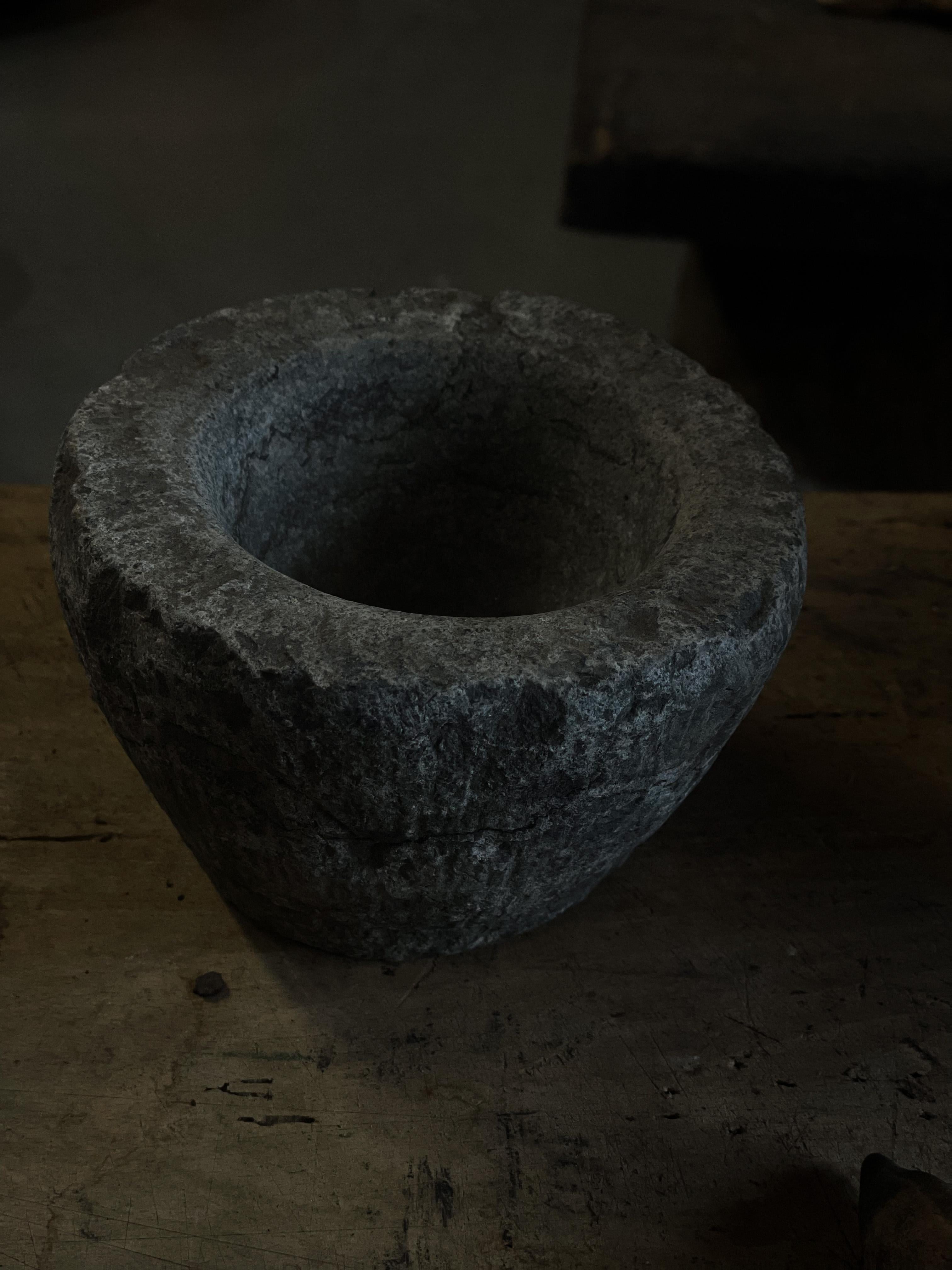 Vintage Hand Carved Stone Bowl Planter For Sale 1
