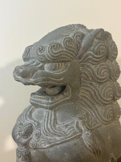 Vintage Hand Carved Stone Foo Dogs Guardian Lions, Pair, Asian Garden Sculptures