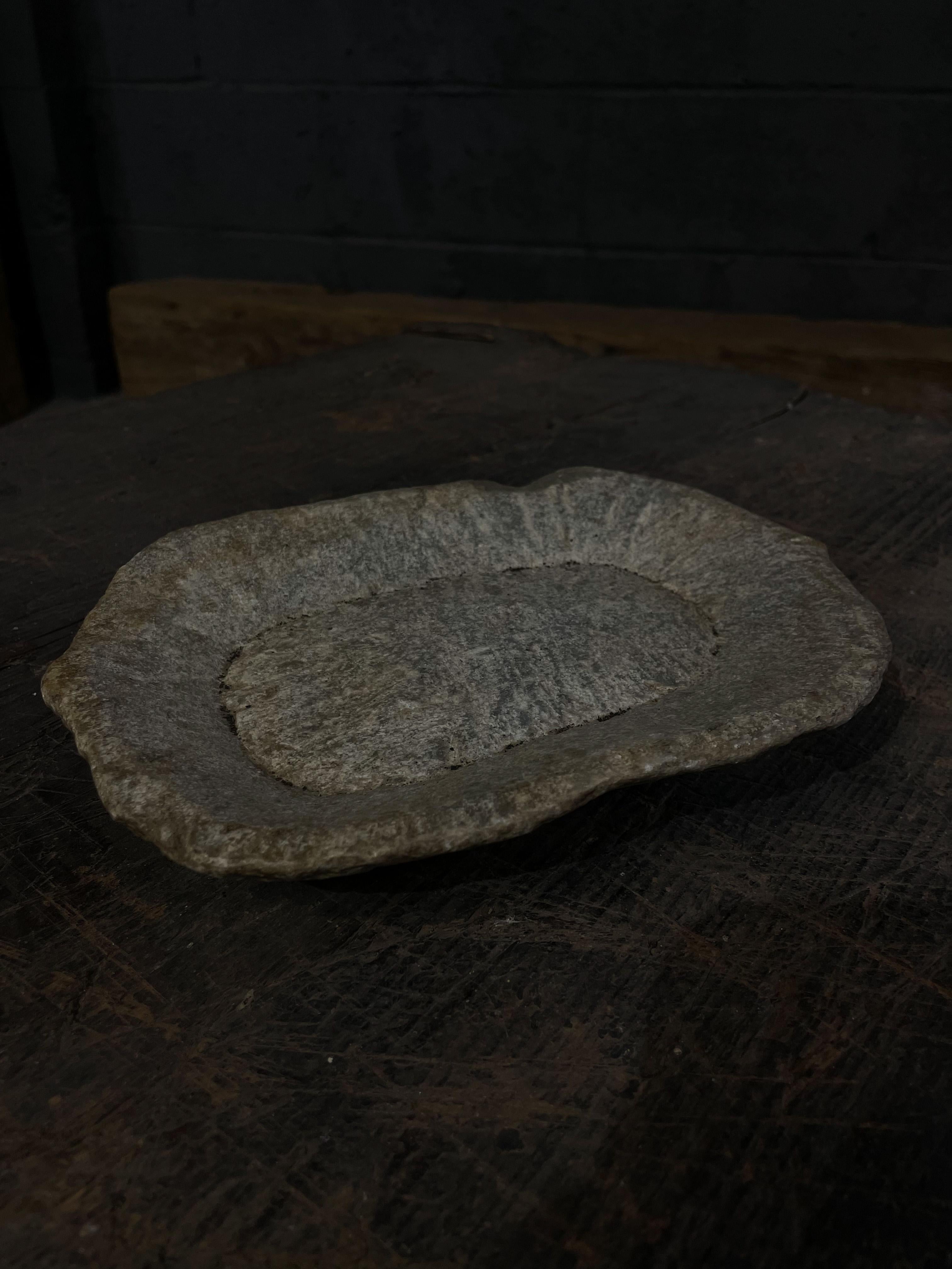 Vintage Hand Carved Stone Plate  For Sale 1