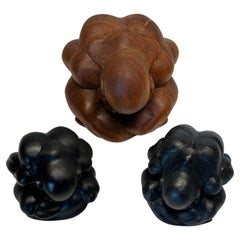 Vintage Hand-Carved Suar Wood Weeping Buddha Sculptures - Set of 3
