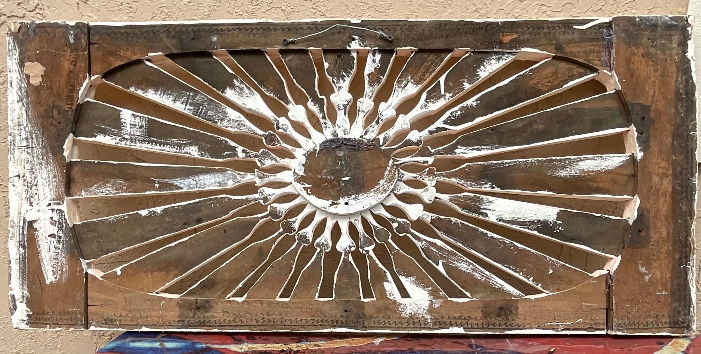 Vintage Hand Carved Sun Burst Architectural Wood Wall Hanging For Sale 6