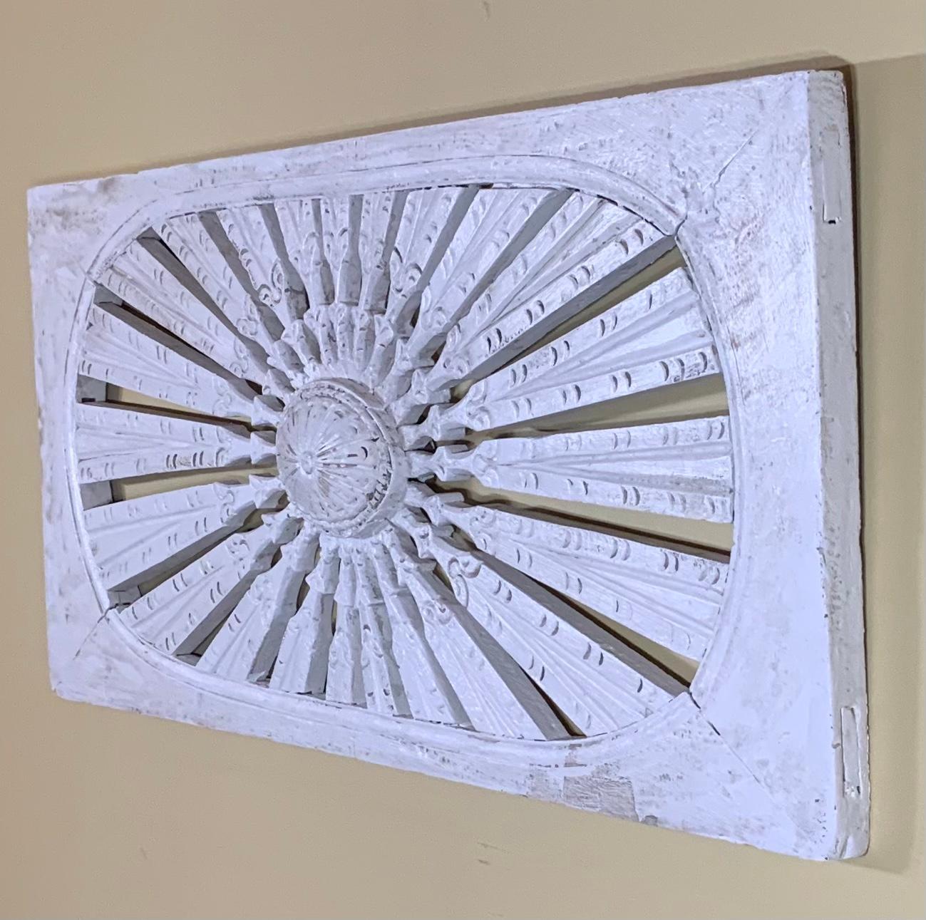 Mid-20th Century Vintage Hand Carved Sun Burst Architectural Wood Wall Hanging For Sale
