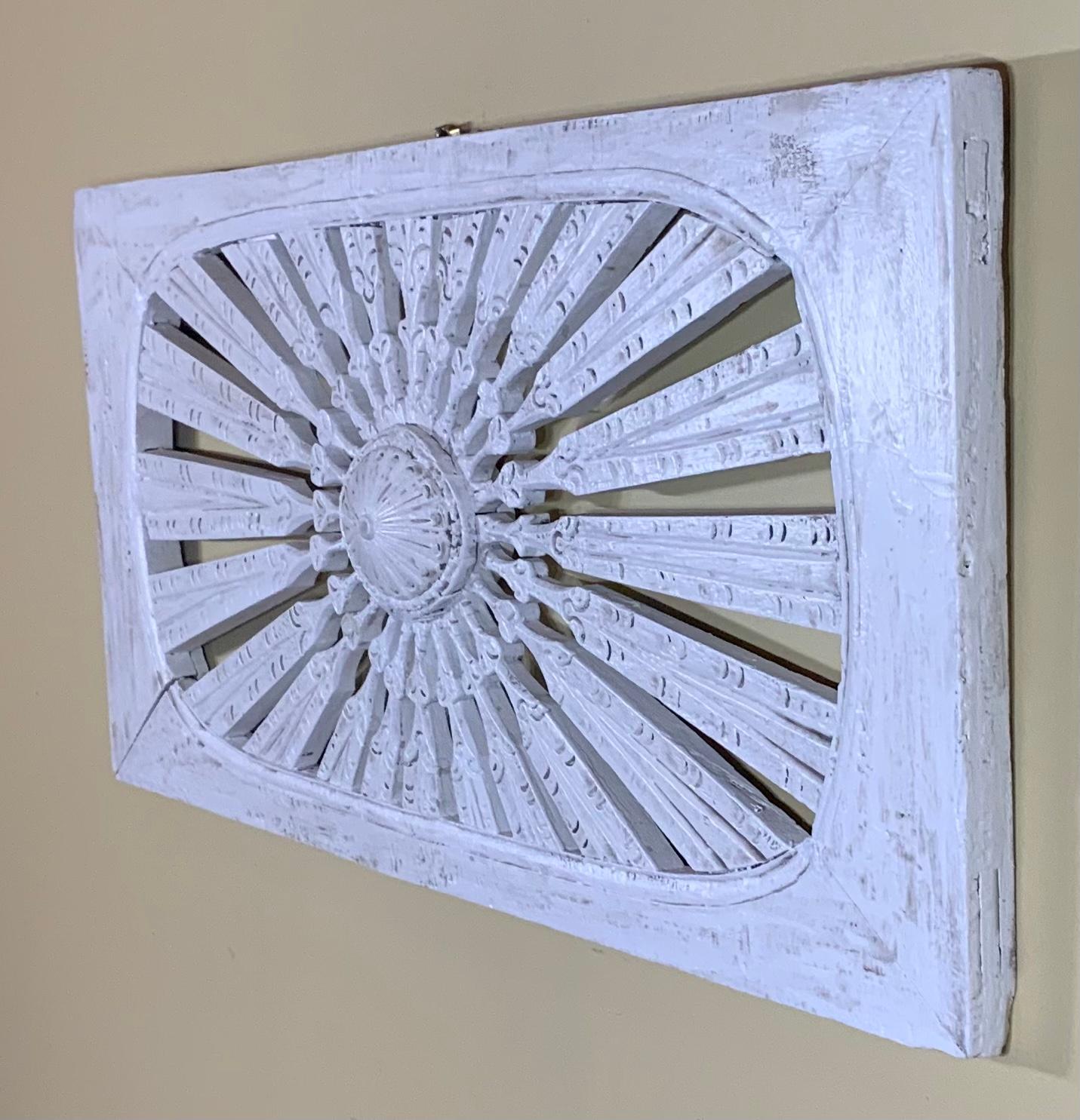 Vintage Hand Carved Sun Burst Architectural Wood Wall Hanging 1