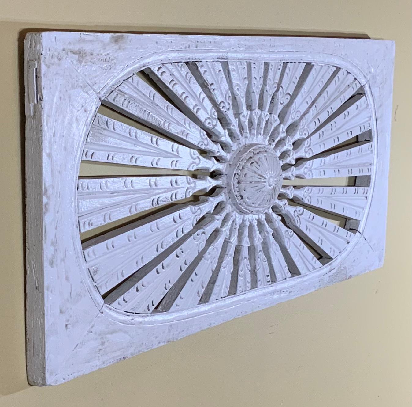 Vintage Hand Carved Sun Burst Architectural Wood Wall Hanging For Sale 1