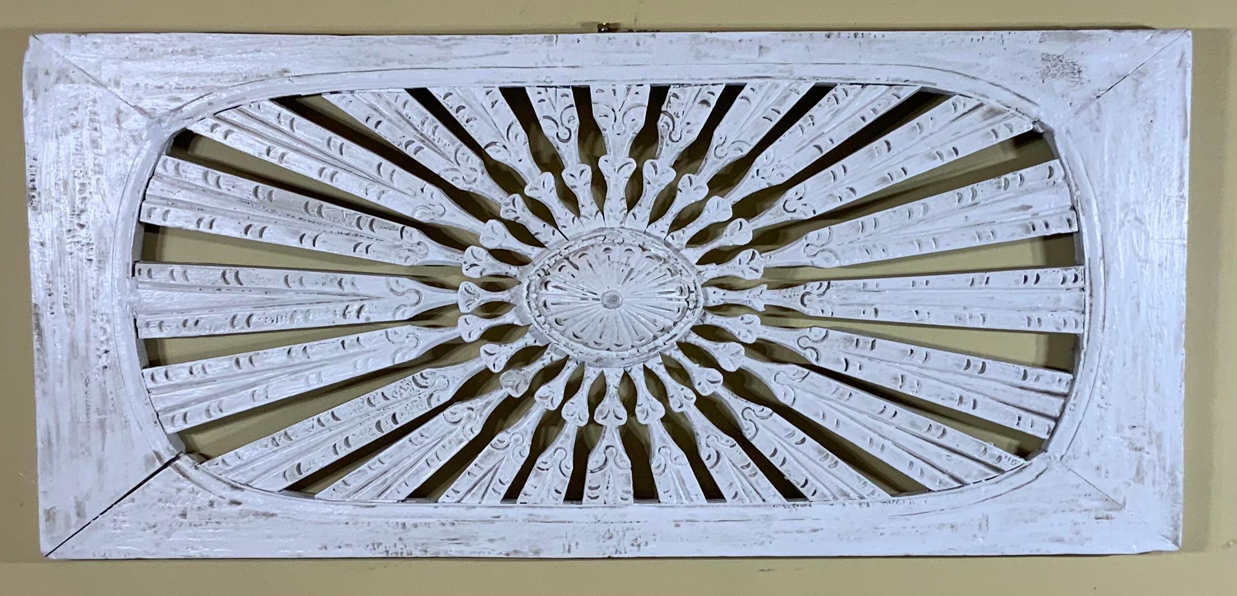 Vintage Hand Carved Sun Burst Architectural Wood Wall Hanging 2