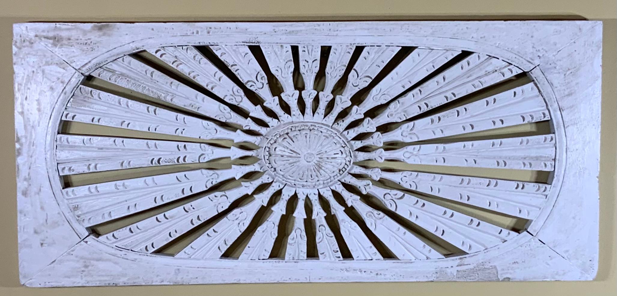 Vintage Hand Carved Sun Burst Architectural Wood Wall Hanging For Sale 2