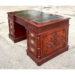 Vintage Hand Carved Swag Executive Desk
