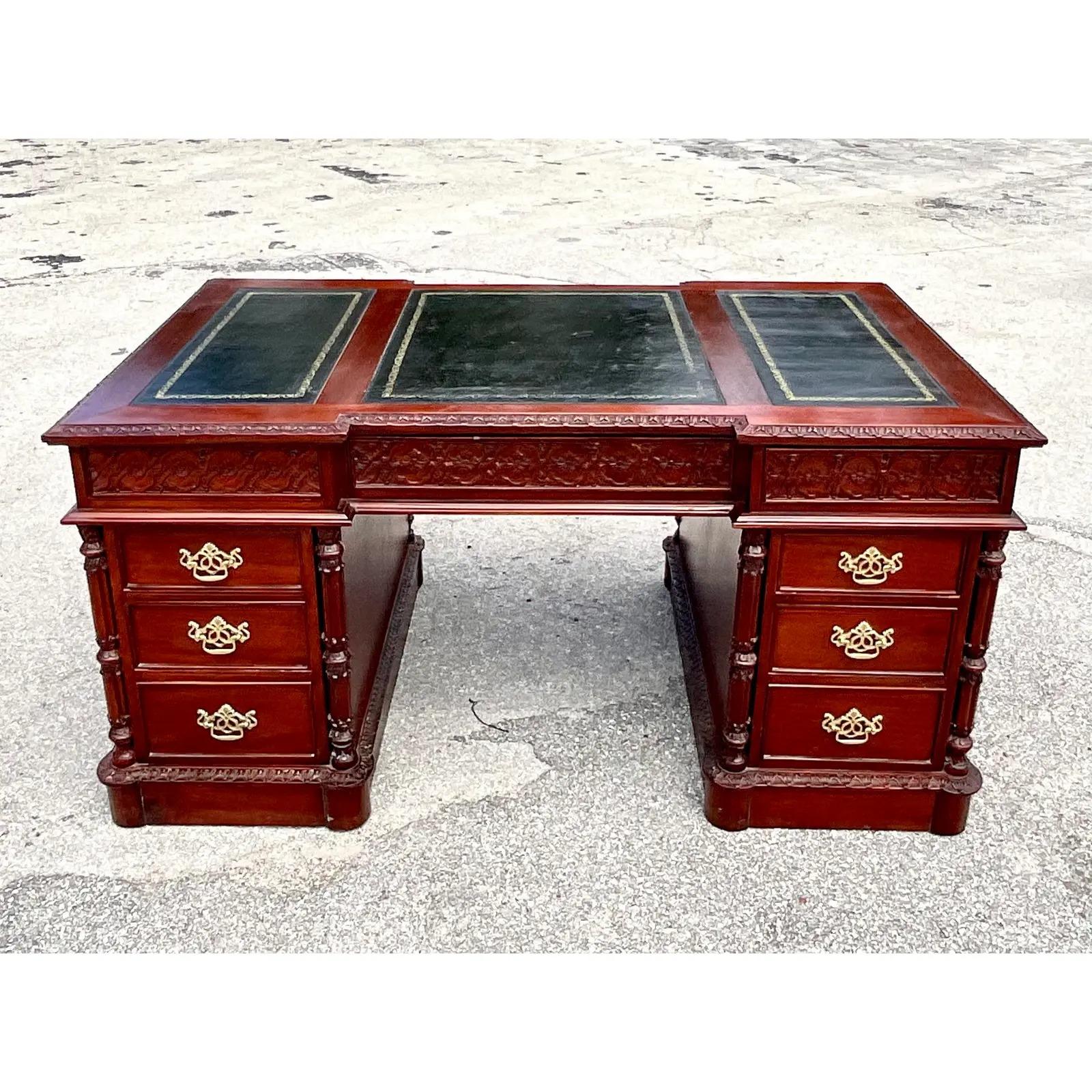 North American Vintage Hand Carved Swag Executive Desk