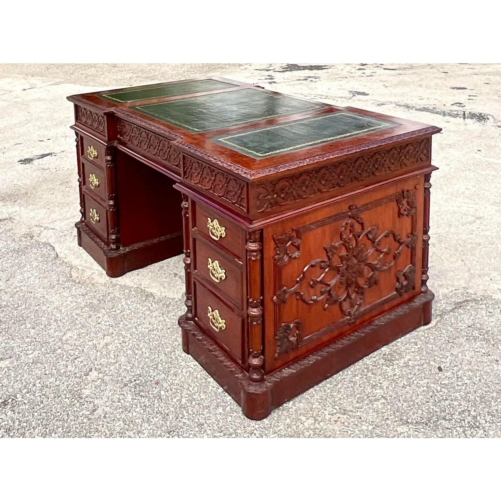 Vintage Hand Carved Swag Executive Desk In Good Condition In west palm beach, FL